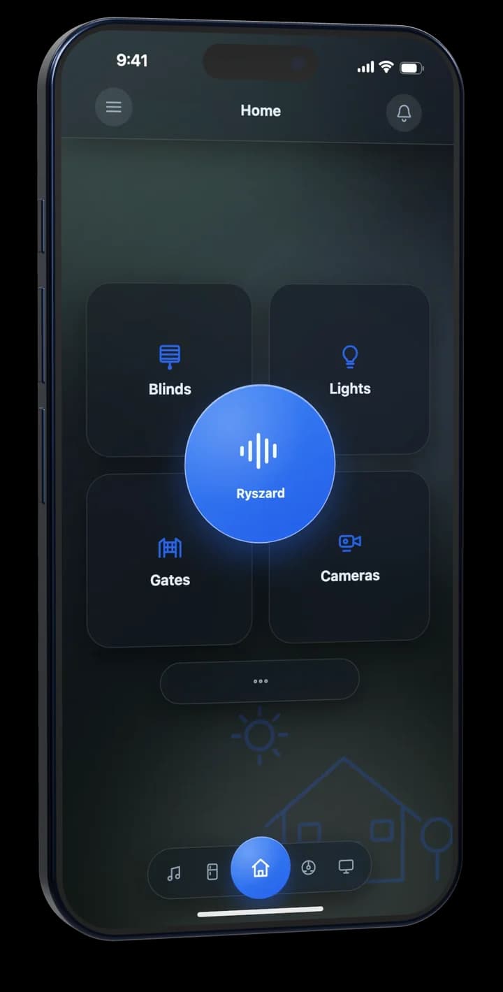 The Home screen in night mode