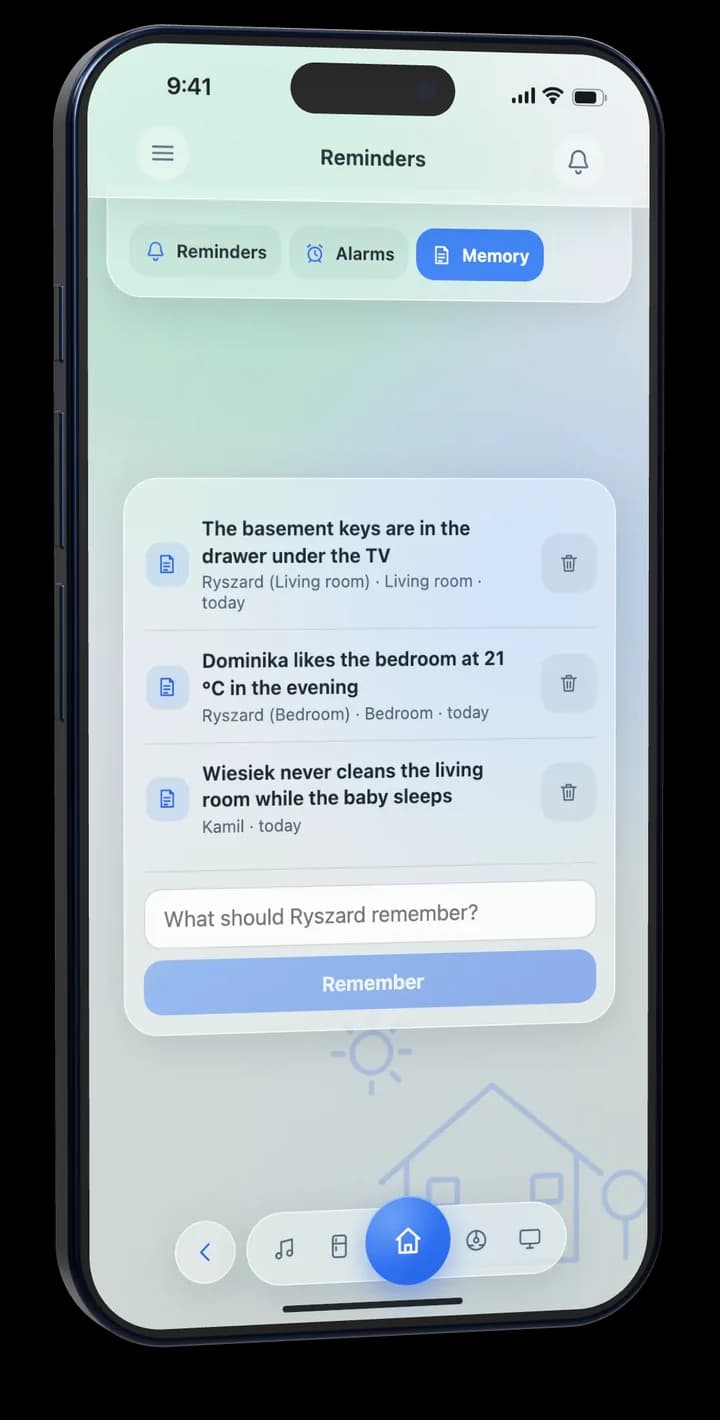 The Memory screen with a list of remembered facts